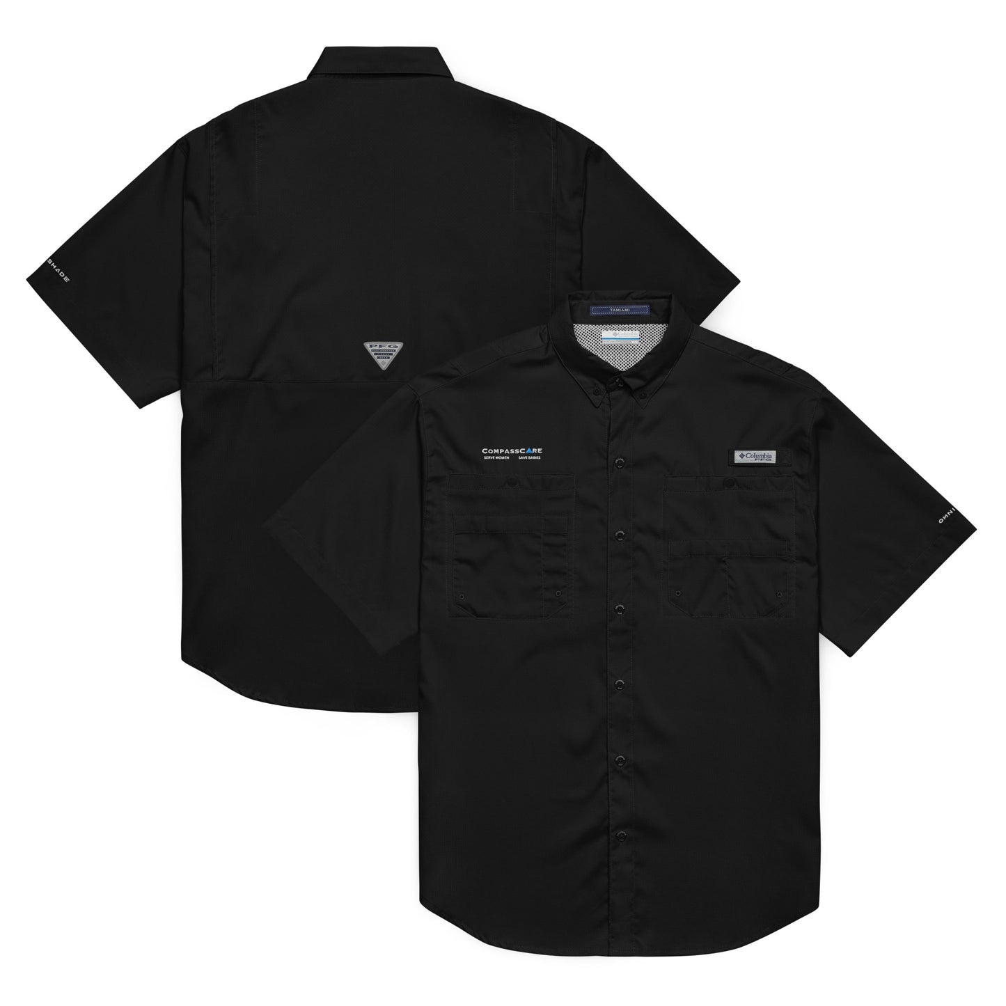 CompassCare Men’s Columbia short sleeve "Fishing" shirt - White Embroidered logo