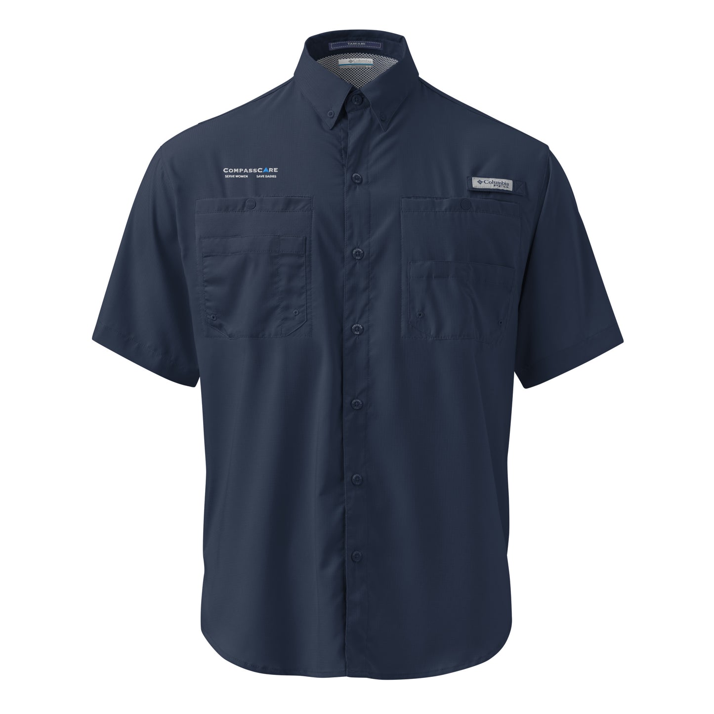 CompassCare Men’s Columbia short sleeve "Fishing" shirt - White Embroidered logo