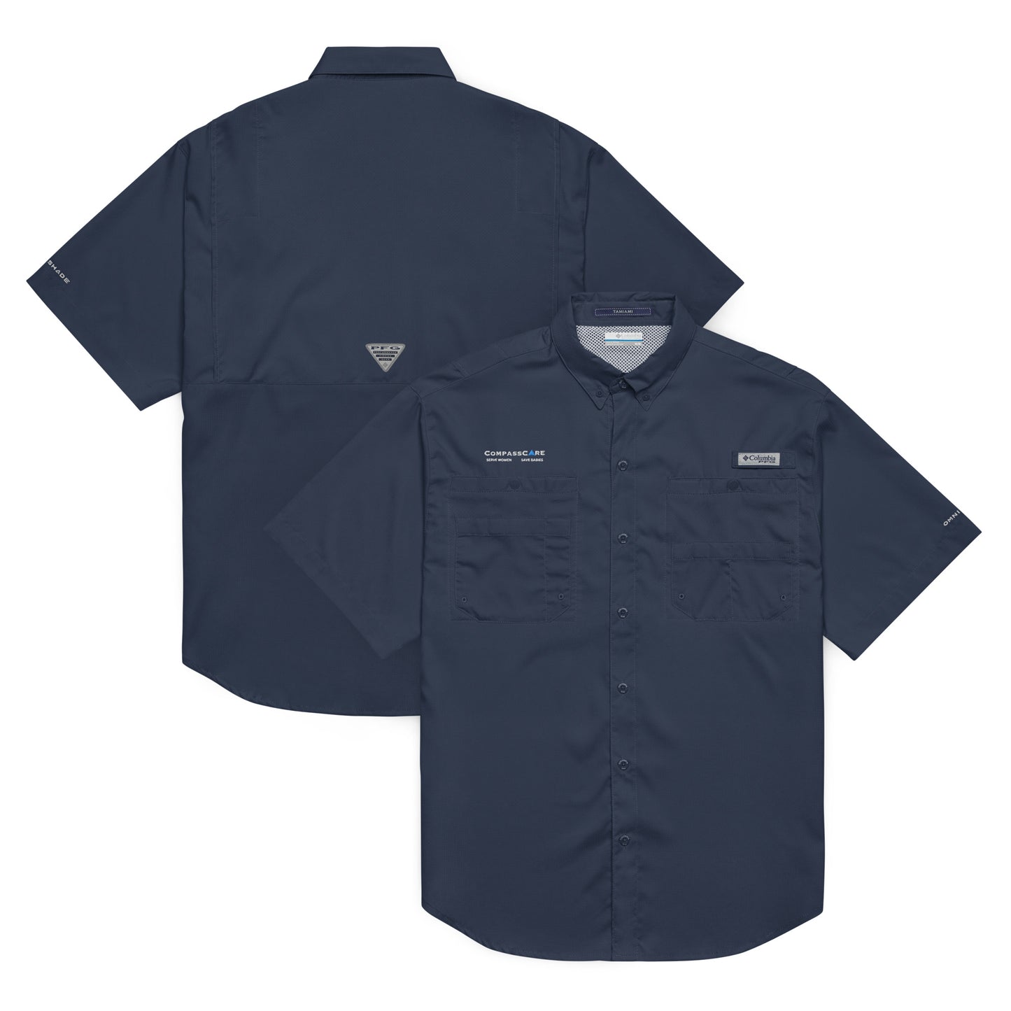 CompassCare Men’s Columbia short sleeve "Fishing" shirt - White Embroidered logo