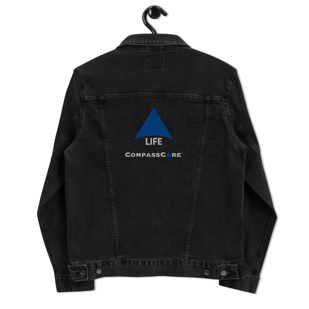 Pro-Life Unisex Denim Jacket with CompassCare Logo.