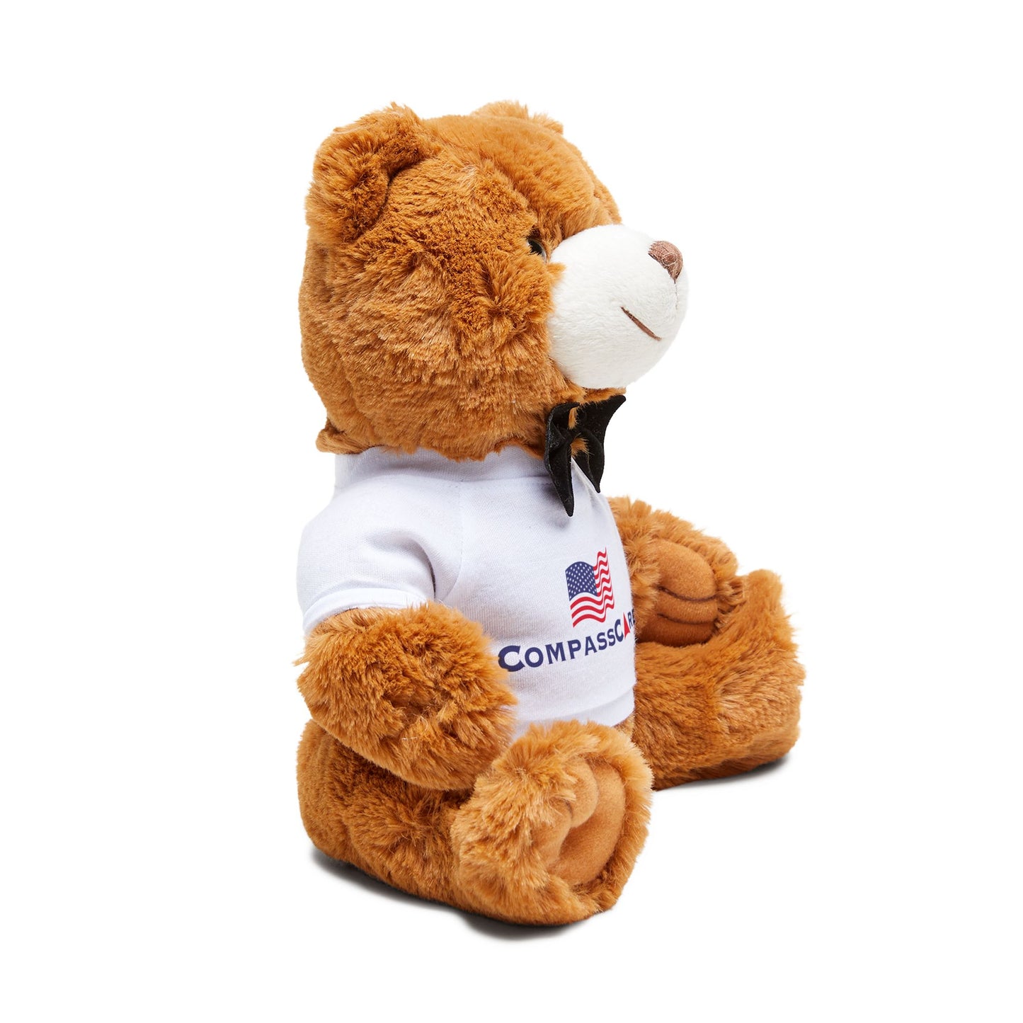 Teddy Bear with T-Shirt featuring CompassCare American Flag logo