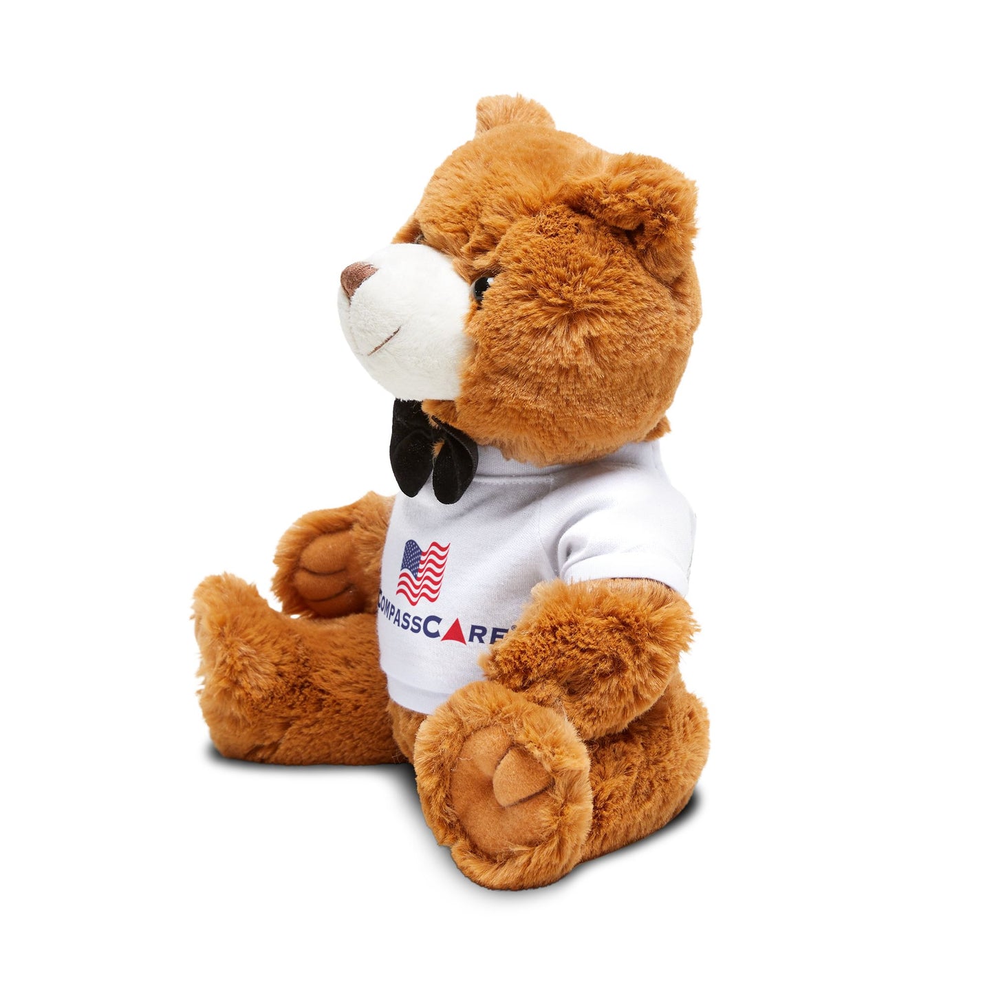 Teddy Bear with T-Shirt featuring CompassCare American Flag logo