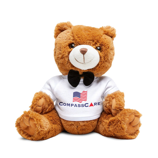 Teddy Bear with T-Shirt featuring CompassCare American Flag logo