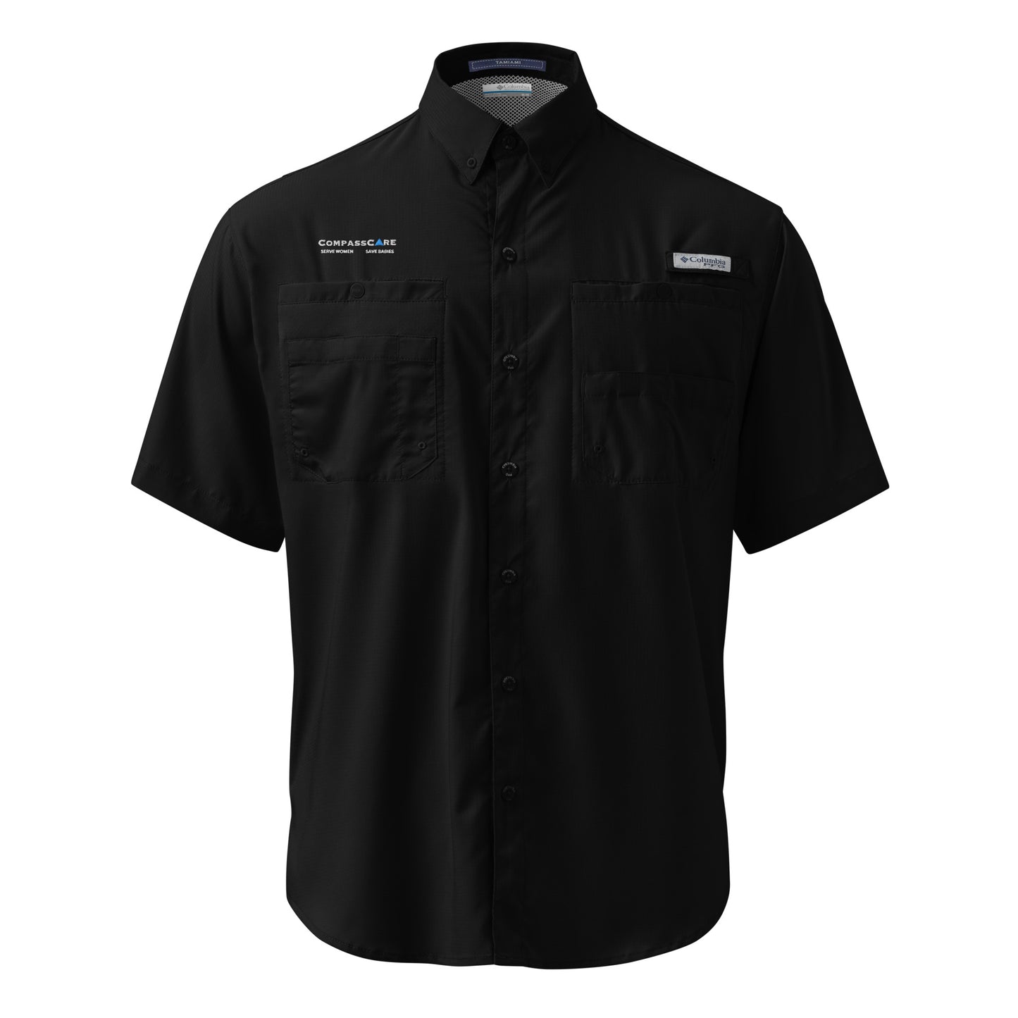 CompassCare Men’s Columbia short sleeve "Fishing" shirt - White Embroidered logo