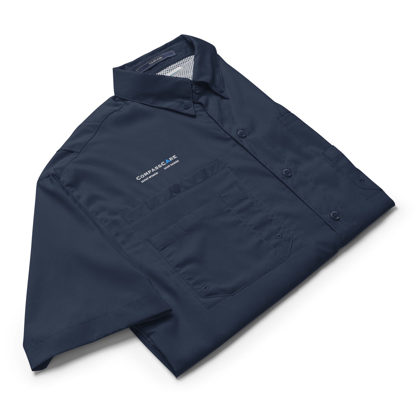 CompassCare Men’s Columbia short sleeve "Fishing" shirt - White Embroidered logo