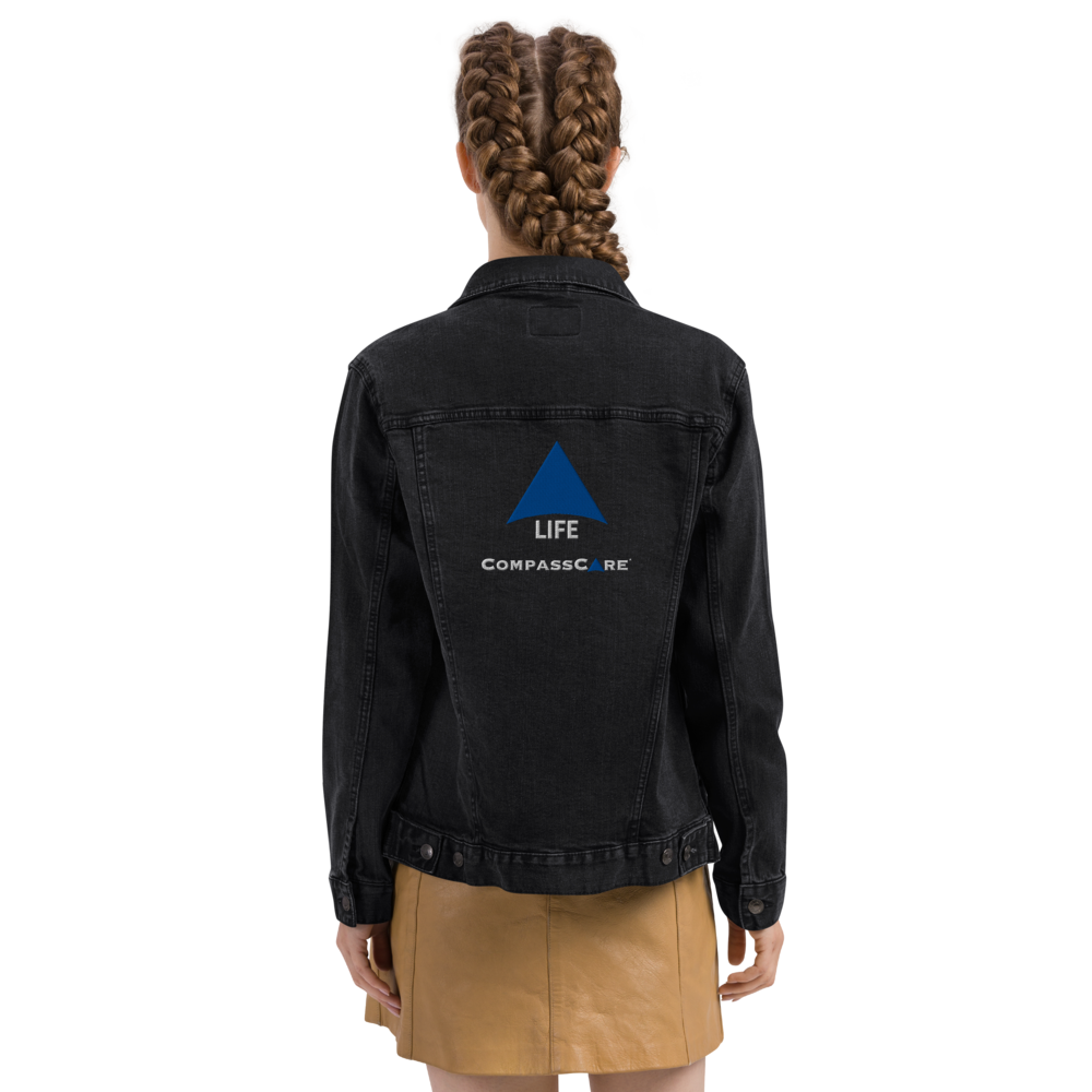 Pro-Life Unisex Denim Jacket with CompassCare Logo.