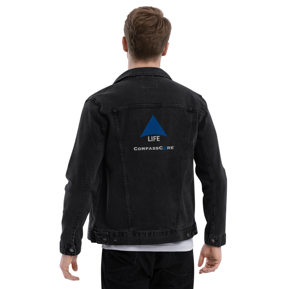 Pro-Life Unisex Denim Jacket with CompassCare Logo.