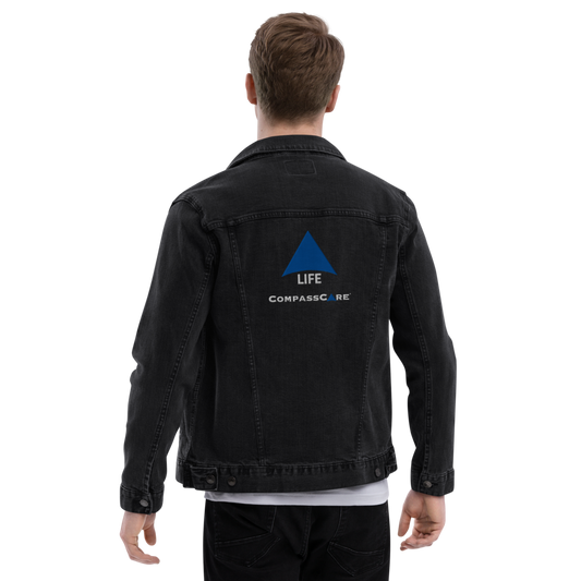 Pro-Life Unisex Denim Jacket with CompassCare Logo.