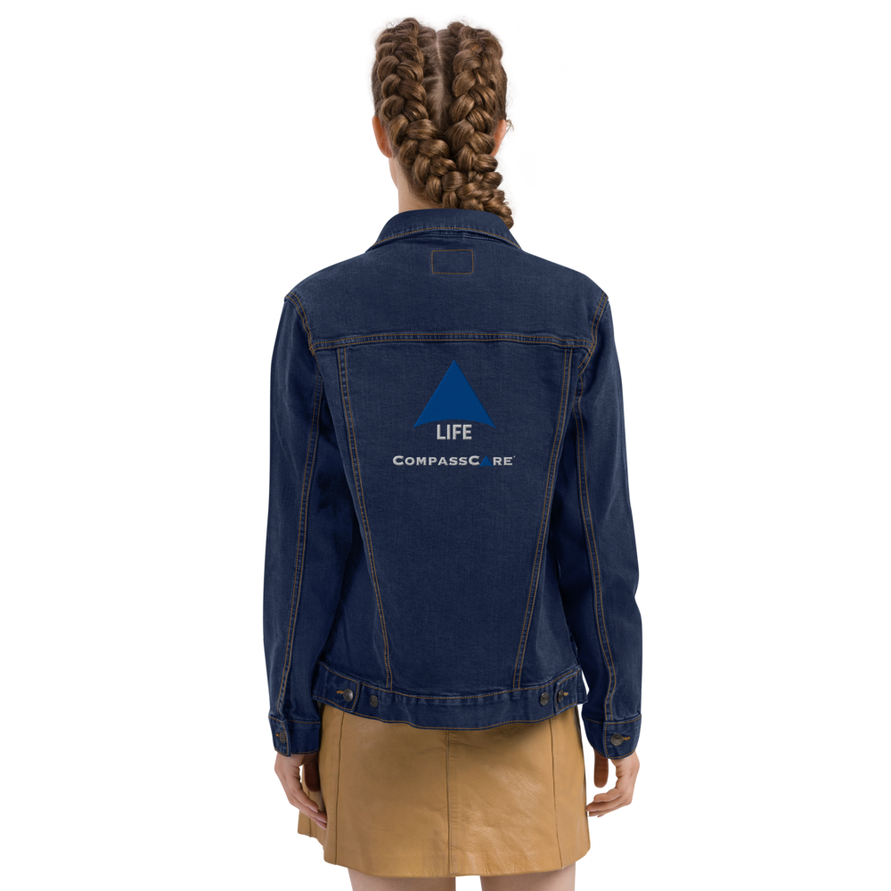 Pro-Life Unisex Denim Jacket with CompassCare Logo.