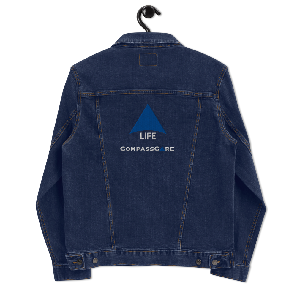 Pro-Life Unisex Denim Jacket with CompassCare Logo.