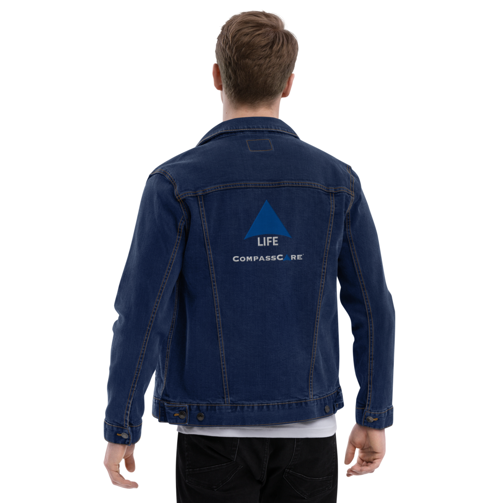Pro-Life Unisex Denim Jacket with CompassCare Logo.