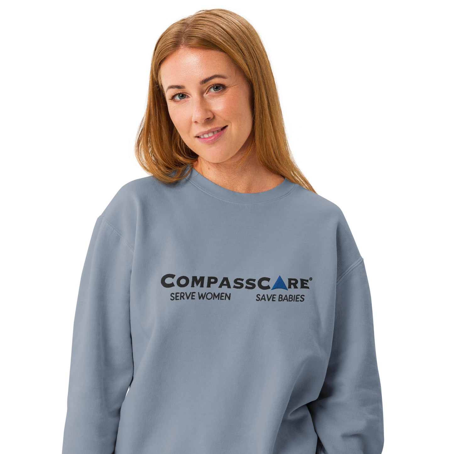 CompassCare Serve Women Save Babies fleece crewneck sweatshirt