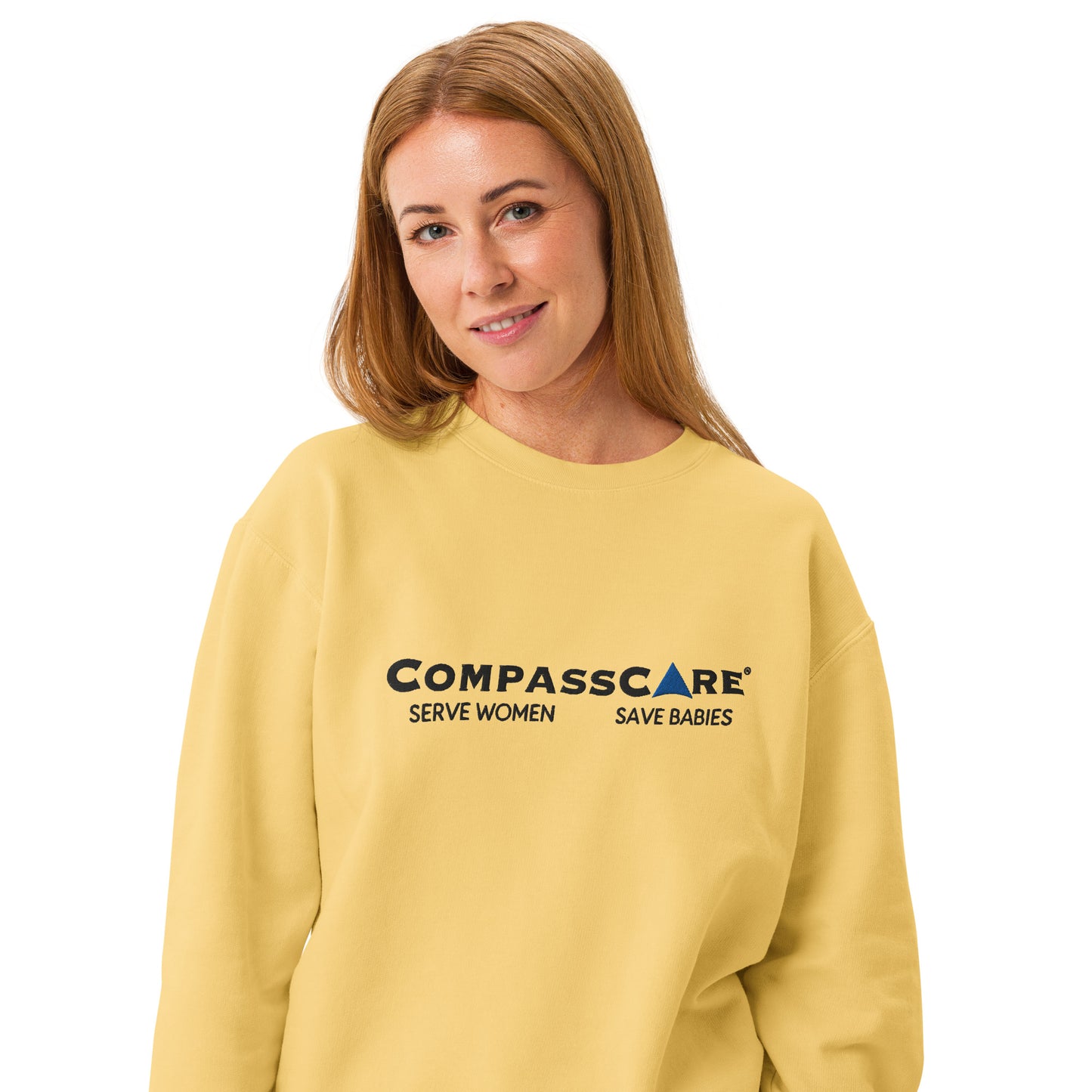 CompassCare Serve Women Save Babies fleece crewneck sweatshirt