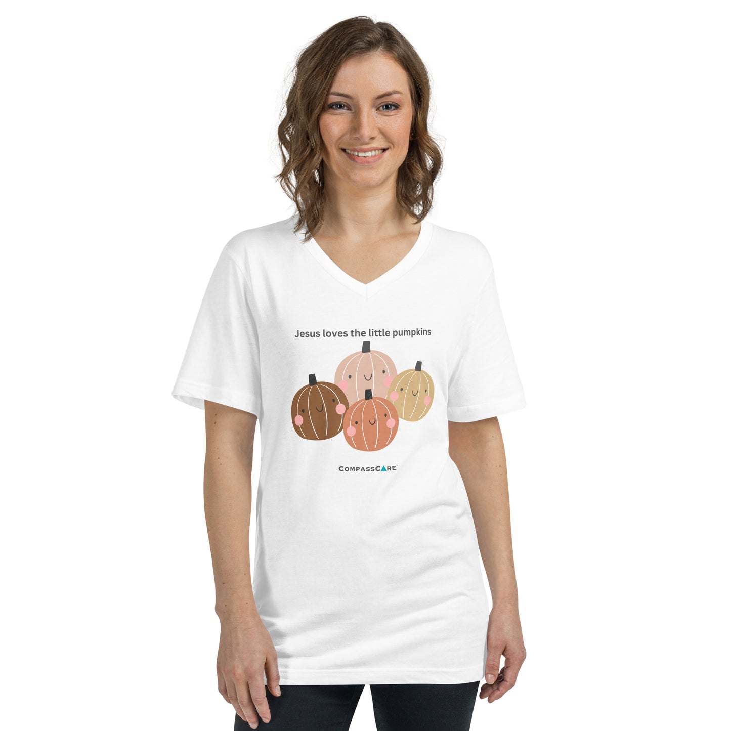 "Jesus Loves The Little Pumpkins" Unisex Short Sleeve V-Neck T-Shirt