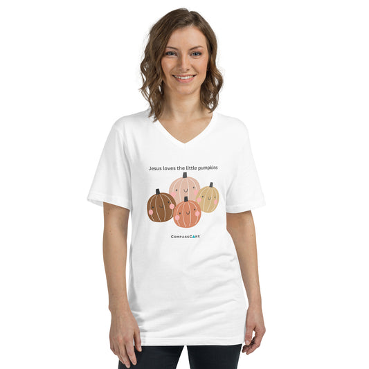 "Jesus Loves The Little Pumpkins" Unisex Short Sleeve V-Neck T-Shirt