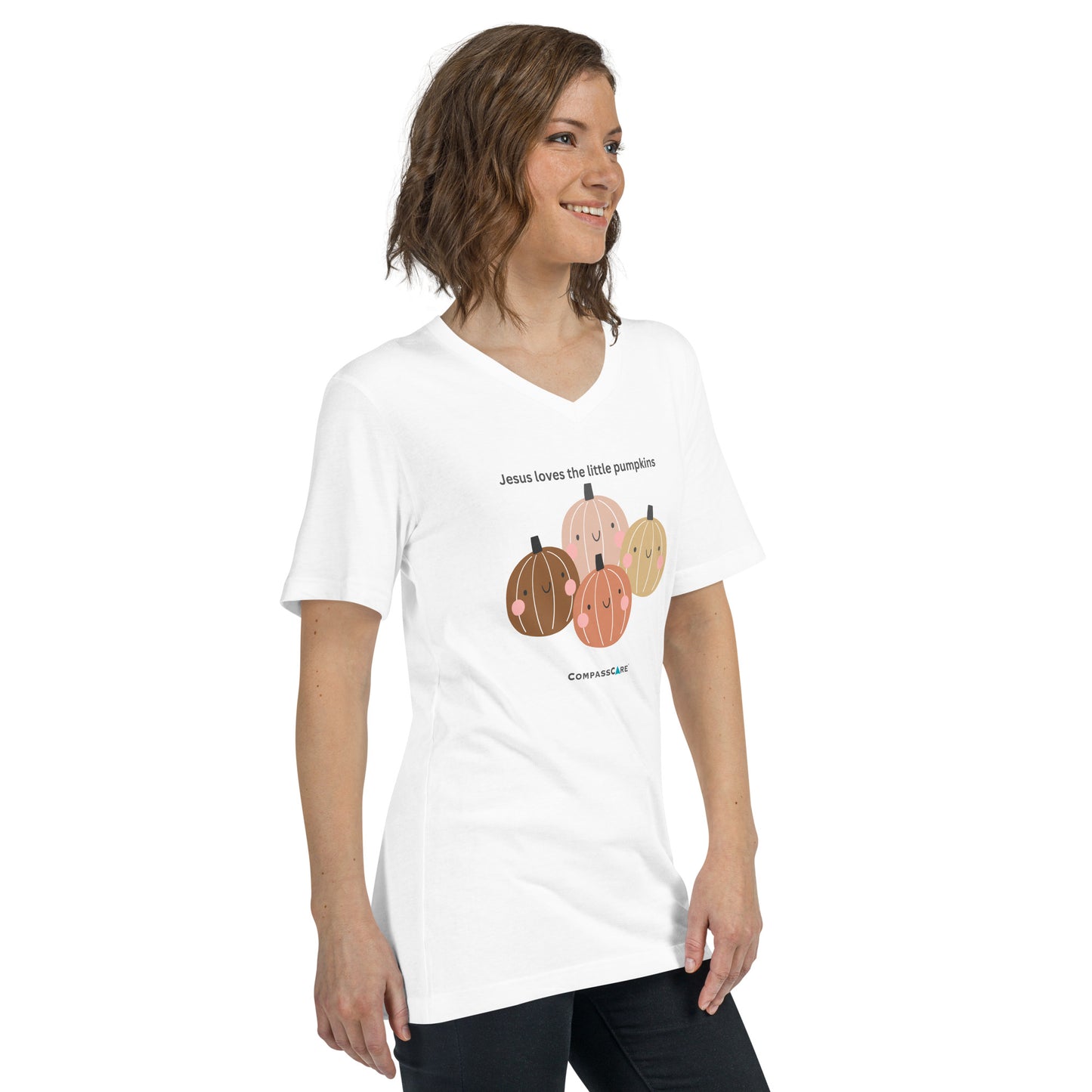 "Jesus Loves The Little Pumpkins" Unisex Short Sleeve V-Neck T-Shirt